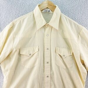 Vintage Canyon Star Western Shirt Mens L‎ Short Sleeve Pearl Snap Closure Beige